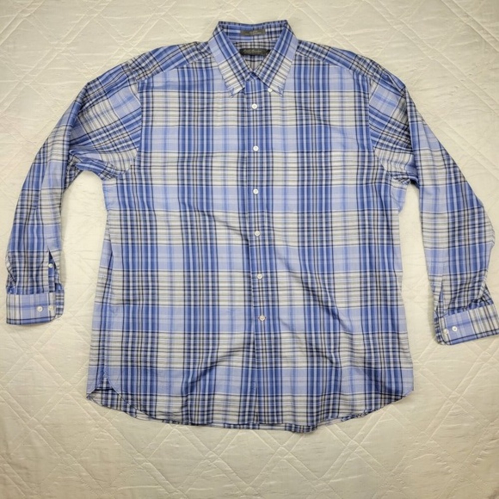 Daniel Cremieux 100% cotton blue‎ plaid long sleeve dress shirt XL